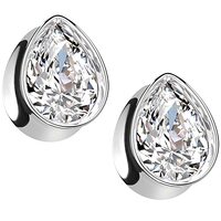 Pierced Owl 316L Stainless Steel CZ Crystal Tear Drop Shaped Double Flared Plugs, Sold As Pair (16mm