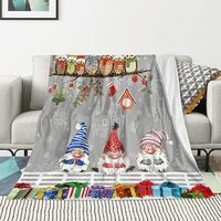 JOOCAR Christmas Throw Blanket Holiday Christmas Gnome and Owl Family Fannel Blanket Winter Snowflak