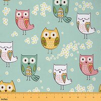 Cute Owl Decorative Fabric by The Yard,Cartoon Jungle Animal Fabric for Upholstery and Home DIY Proj