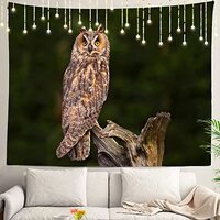 Shrahala Brown Animal Owl Wall Tapestry, Green Wall Hanging Large Tapestry Decoration Polyester Fibe