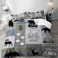 LUVIVIHOME 3PCS Cabin Rustic Bedding, King Duvet Cover, Black Bear Deer Elk Owl Forest Animal Wildli