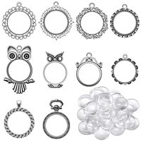 MESARCH 20Pcs/10Sets Fit 25mm Alloy Round Blank Bezel Pendant Trays Charms Owl Pendant Trays Clear D