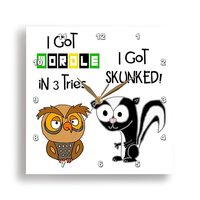 3dRose Wall Clock Silent - 13 inch - Funny Cute Owl and Skunk Wordle Daily Online Word Game Cartoon 