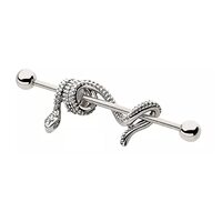 Pierced Owl 14GA 316L Stainless Steel CZ Crystal Dangling Snake Industrial Barbell (Silver Tone)