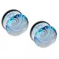 Pierced Owl Blue Galaxy Sparkle Swirl Design Glass Double Flared Plugs, Sold As Pair (11mm (7/16&quo