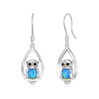 VONALA Owl Earrings 925 Sterling Silver Owl Opal Dangle Drop Earrings Cute Animal Drop Earrings Jewe