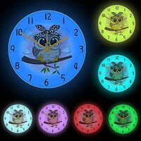 Geek Alerts Cartoon Owl LED Luminous Silent Wall Clock with USB Multi Color Changing Light Cute Anim