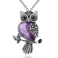 MAIBAOTA Owl Necklace for Women, Chirstmas Owl Gifts for Women, Amethyst Necklace, Natural Crystal O