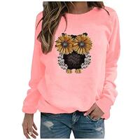 Women's Cute Owl Print Crewneck Sweatshirt Long Sleeve Casual Pullover Tops Ladies Sunflower Lo