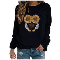 Women's Cute Owl Print Crewneck Sweatshirt Long Sleeve Casual Pullover Tops Ladies Sunflower Lo