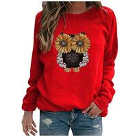 Women's Cute Owl Print Crewneck Sweatshirt Long Sleeve Casual Pullover Tops Ladies Sunflower Lo