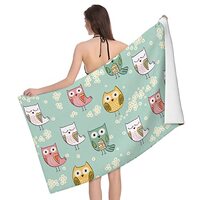 Cute Owl and Flowers Beach Towel, Microfiber Beach Towel 32x52 Inch Lightweight Bath Swim Towels for