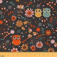 Kawaii Owl Pattern Fabric by The Yard Lovely Wildlife Cartoon Style Fabric for Upholstery and Home D