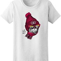 Funny Owl with Knitted Hat Scarf Tee Women's White