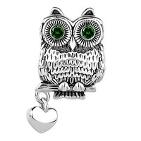 MiiFort Night Owl Charm Compatible with Pandora Bracelets Green Eyes CZ Mystery Animal Beads Love He