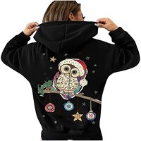 LMSXCT Women's Christmas Night Owl Graphic Print Long Sleeve Drawstring Hoodie Sweatshirt Overs