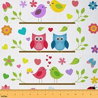 Cartoon Owl Fabric by The Yard Cute Birds Animal Pattern Home DIY Craft Hobby Fabric by The Yard Wat