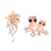 Honbay 2PCS Crystal Owl and Flower Brooch Pins Elegant Scarves Shawl Clip Fashion Jewelry Accessorie