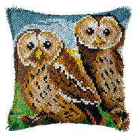 Latch Hook Kit DIY Throw Pillow Cover Sofa Cushion Two Owl Pattern Paint Cross Stitch p