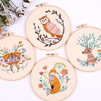 Yutaohui 4 Sets Animal Owl Deer Fox Embroidery Kit by Air Freight, with 1 Bamboo Embroidery Hoops, B