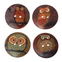 HLLMX 50 PCS Wooden Animal Button Holes 1-1/8 Inch Round Wooden Owl Button Two-Hole Decorative Butto