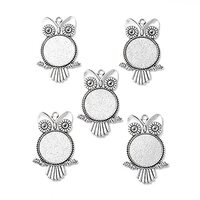 Cheriswelry 100pcs 25mm Tray Owl Bezel Pendants Tibetan Alloy Blank Pendant Rhinestone Cabochon Sett