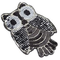 Cyrank Owl Sequin Embroidered Patch, 5.9x8.6in Owl Patch Iron On Sew on Embroidered Applique Sewing 