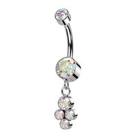 Pierced Owl 14GA F136 Implant Grade Titanium Internally Threaded Double CZ Crystal with Dangling Cry