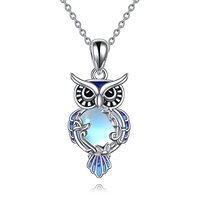 LUHE Owl Jewelry Necklace Gifts for Women Sterling Silver Moonstone Filigree Owl Pendant Necklace Ch