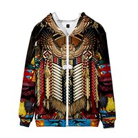 SIAOMA Casual Native American 3D Print Zip Up Hooded Sweatshirt Hoodie Jacket Coat(Owl,Small)