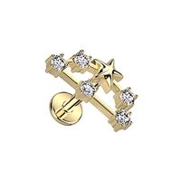 Pierced Owl 18GA Gold Plated 316L Stainless Steel Internally Threaded CZ Crystal Zodiac Constellatio