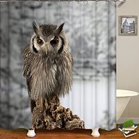 ahbreton Shower Curtains Fabric, Beautiful Owls Animals Winter Background, Decorative Cloth Print De