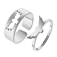 Chereda 2PCS Unique Bird Owl Animal Rings For Women Men Couples Everyday Jewelry 316L Stainless Stee