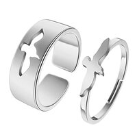 Chereda 2PCS Unique Bird Owl Animal Rings For Women Men Couples Everyday Jewelry 316L Stainless Stee