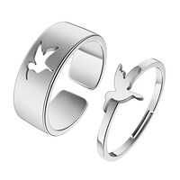 Chereda 2PCS Unique Bird Owl Animal Rings For Women Men Couples Everyday Jewelry 316L Stainless Stee