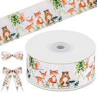 Geosar Woodland Animal Ribbon 1.5 Inch Forest Woodland Animal Wired Ribbon Owl Deer Fox Raccoon Brow