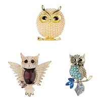 CAIRIAC Owl Golden Brooches,Owl jewelry Pins with Alloy Pearl for Women and Girls,3 Pack Colorful Rh