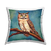 Stupell Industries Owl Perched Blue Wildlife Design by Alpenglow Workshop Throw Pillow, 18 x 18