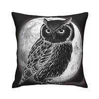 VARUN Square Throw Pillow Covers Owl in The Moonlight Black and White Painting Pillow Cases Decorati