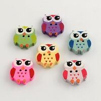 50pcs Printed Wooden Owl Buttons Mixed Colors 2 Holes Cute Owl Dog Decorative Wooden Buttons for DIY