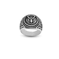 925K Sterling Silver Owl Ring, Owl Signet Ring, Custom Signet Ring, Owl Oxidized Silver Ring, Annive