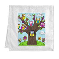 Colorful Tribal Ethnic Owls on the Tree Branches with Turuoise Sky 1 PC 100% Cotton Soft Towel, Face