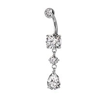 Pierced Owl 14GA 316L Stainless Steel CZ Crystal Tear Drop Dangling Belly Button Ring (Silver Tone)