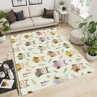 Yellow Colored Owl Area Rug, Cartoon Cute Simple Living Room Rug, Bedroom Rug Washable Durable Anti-