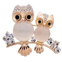 Crystal Owl Enamel Brooch Pins Alloy Animal Owl Rhinestones Brooch Pin Double Owl Cute Brooches Fash