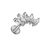 Pierced Owl 16GA F136 Implant Grade Titanium Internally Threaded 5 CZ Crystal Marquise Fan Top Labre
