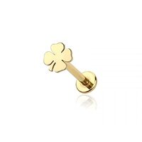 Pierced Owl 16GA 316L Stainless Steel Internally Threaded Four Leaf Clover Top Labret Stud (Gold Ton