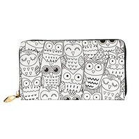Black Doodle Owls Leather Wallet Long Clutch Purse Fashion Wristlet Handbag For Women And Men