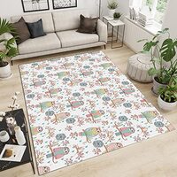 White Colored Owl Living Room Rug, Cute Girly Cartoon Indoor Rug, Washable Rug Non-slip Durable Flan