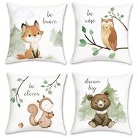 Bonhause Forest Animals Throw Pillow Covers 18 x 18 Inch Fox Bear Squirrel Owl Kids Pillows Case for